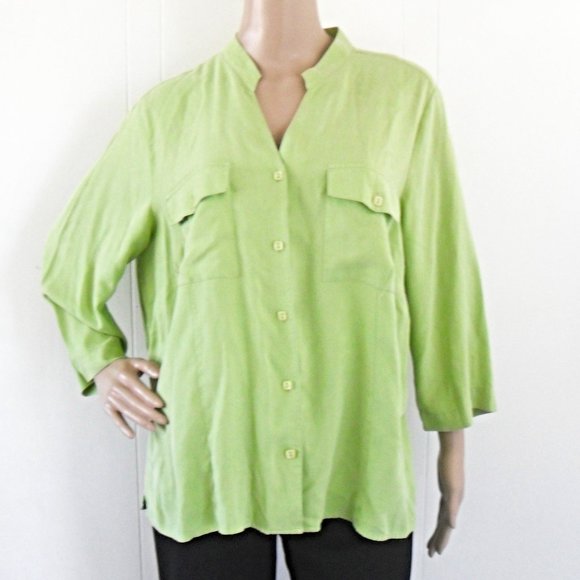 C.B. Elements 1X Mint Green 100% Silk Blouse